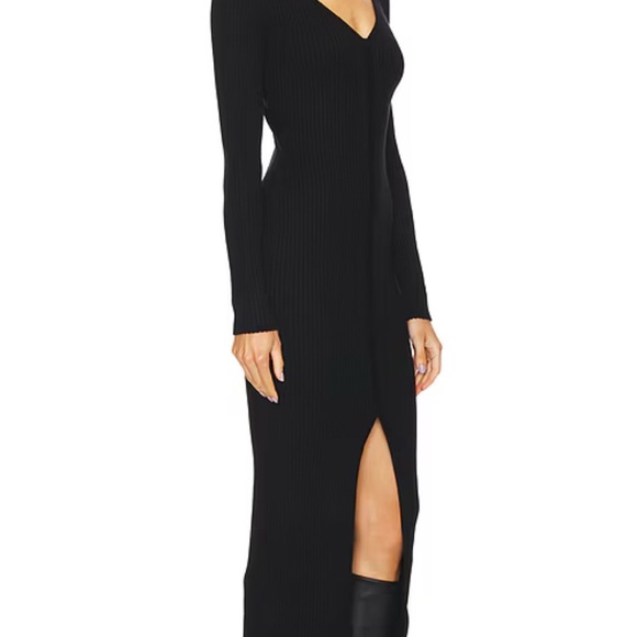 Astr Black Long Sleeve Dress ribbed with side slit - Picture 1 of 11